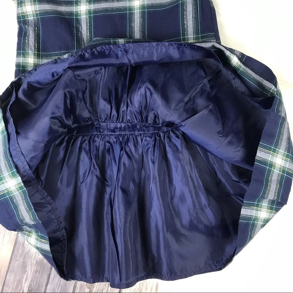 Gymboree Holiday Christmas Short Sleeve Embellished Plaid Dress Navy Blue Size 8